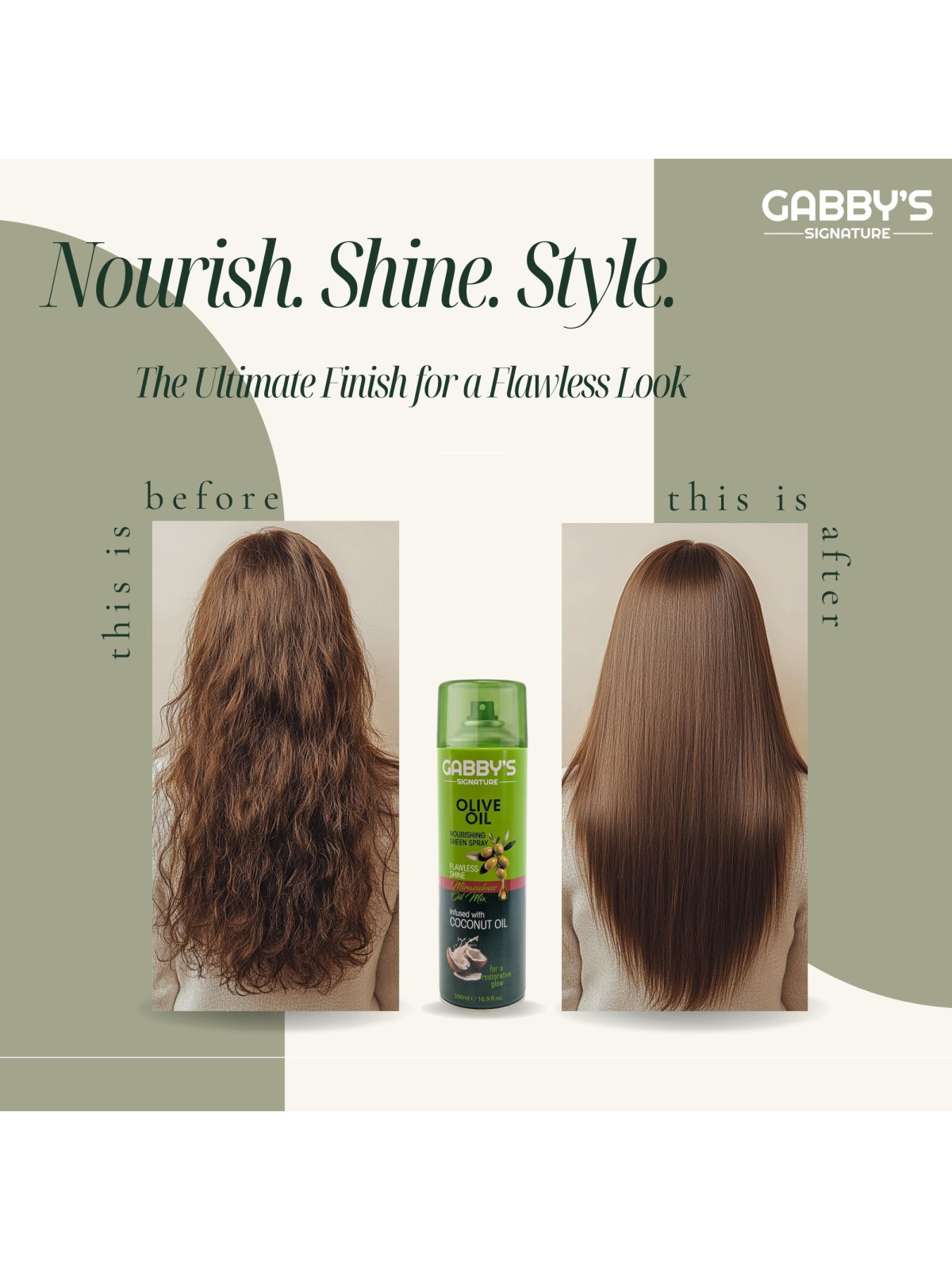 Gabby’s – Pflegendes Glanzspray für Haare mit Olivenöl 500 ml
