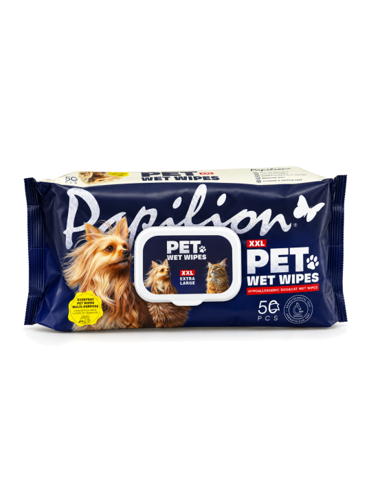 Papilion XXL Pet Wet Wipes Feuchttücher für Hunde und Katzen 50 Stück